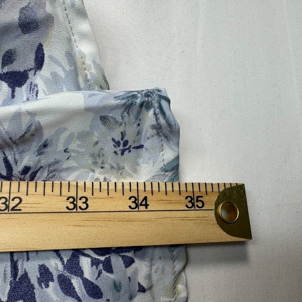 Limelush Bubble Sleeve Floral Mini Dress Womens Size L Blue White V Neck Cut Out - Picture 7 of 9